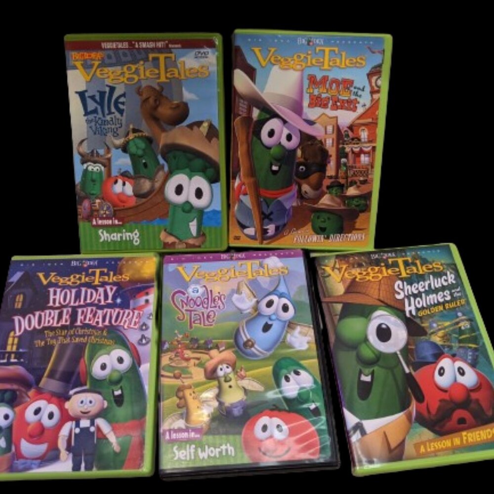 Lot of 5 Veggie Tales DVDs Children Bible Snoodle's~Holiday~Sheerluck~Moe~Lyle